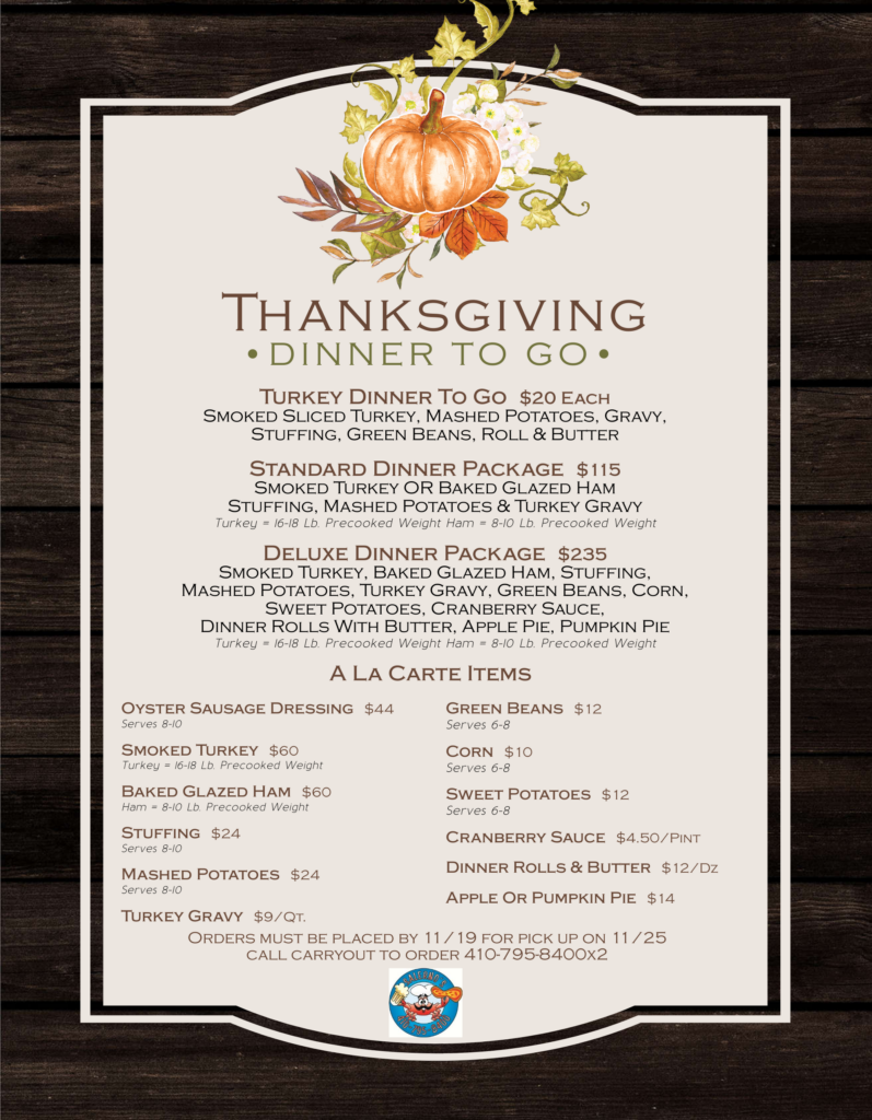 thanksgiving dinner to go 2021 | Salerno's Restaurant & Catering